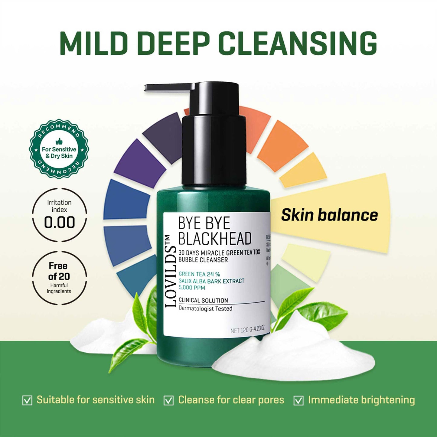 🍃 LOVILDS™ Bye Bye Blackhead Bubble Cleanser – 30-Day Miracle Green Tea Face Wash & Mask