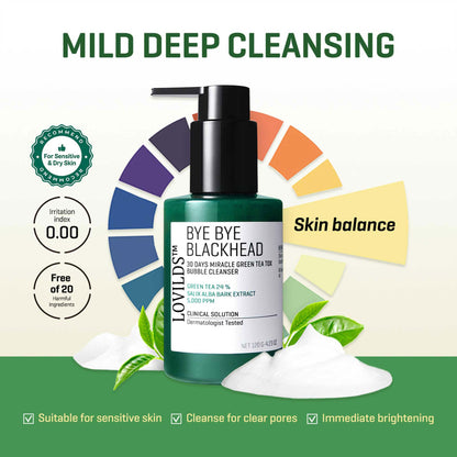 🍃 LOVILDS™ Bye Bye Blackhead Bubble Cleanser – 30-Day Miracle Green Tea Face Wash & Mask